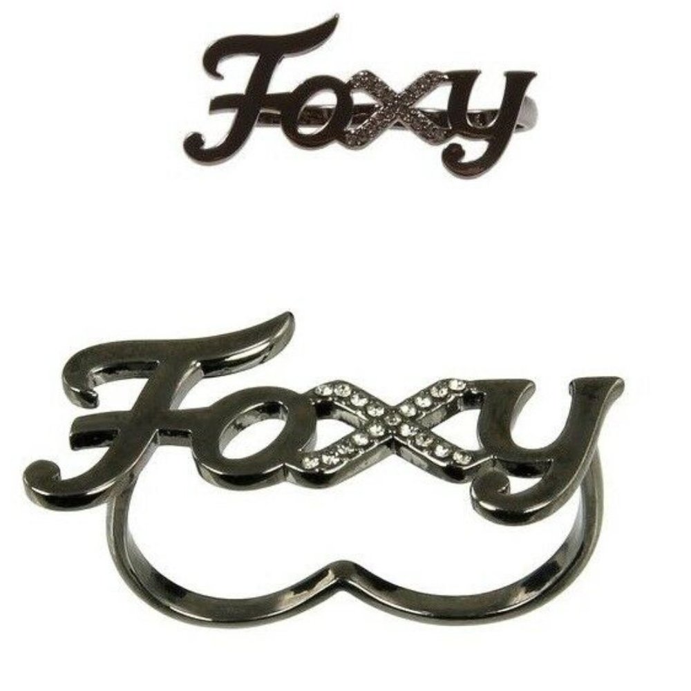 WILDFOX COUTURE ROCKER CHIC FOXY HEMATITE/CRYSTAL DOUBLE FINGER RING SZ 6/7~NEW! - Picture 4 of 4